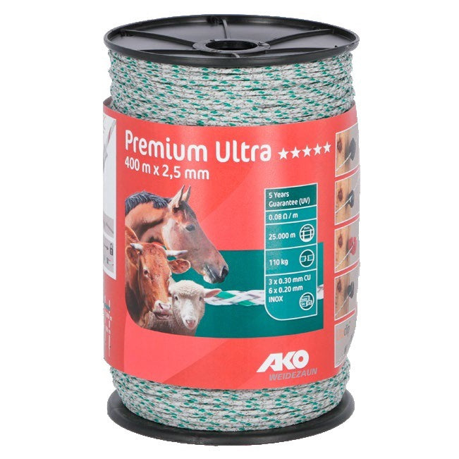 Ako Premium Ultra Elektrozaun weiß-grün 25mm 400m