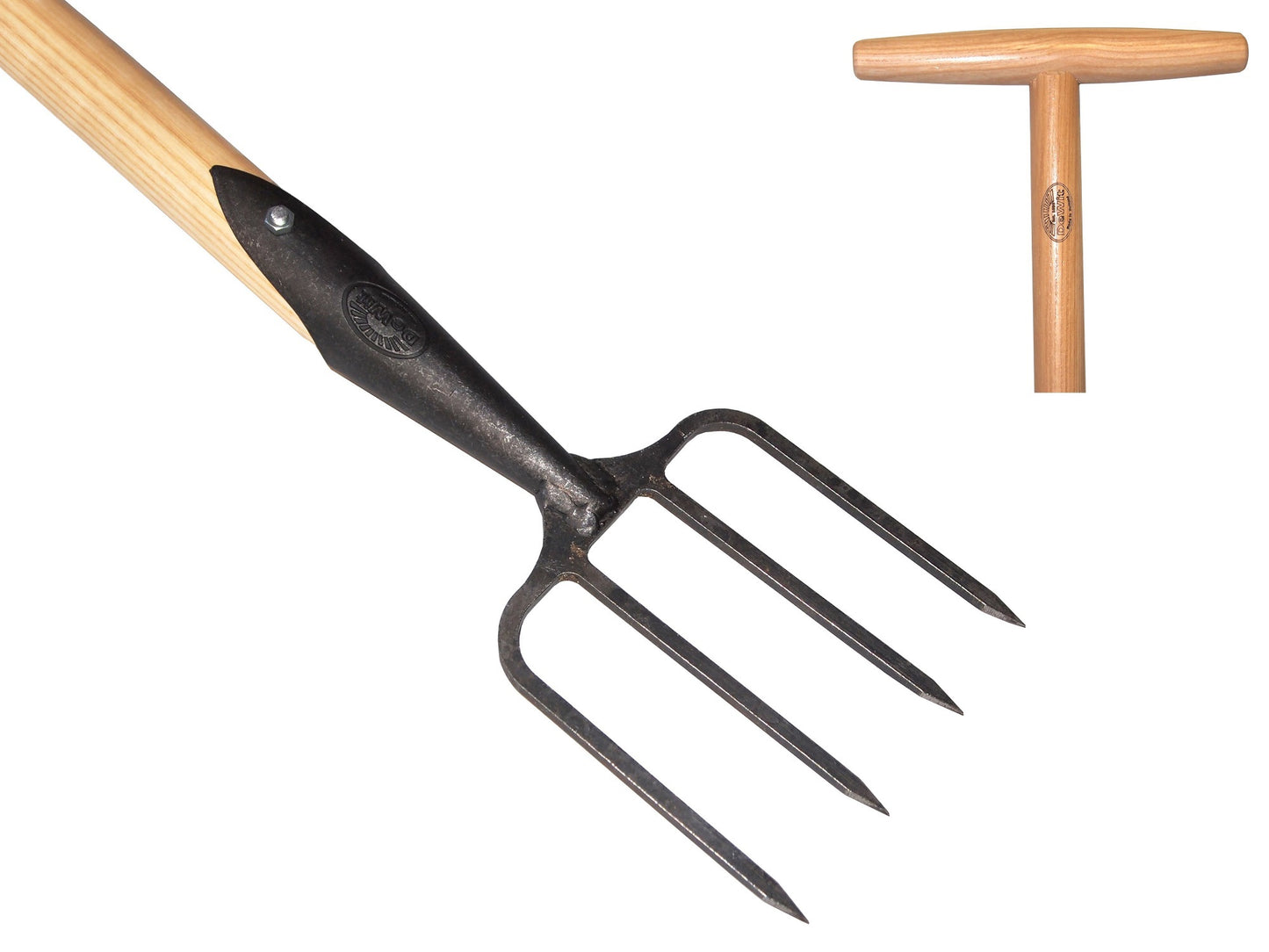 Die weiße Rasengewinnungsgabel mit 4 Zähnen und Eschenstiel, 90 cm Entweißung