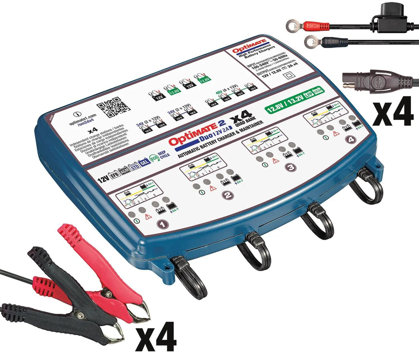 Tecmate Battery Ladegerät Optate 2 Duo Optate 2 Ladegerät Duo 4er Bank