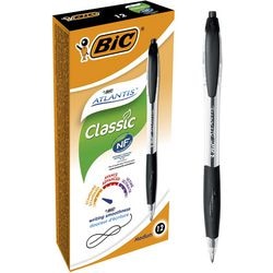 Kugelschreiber Bic Atlantis mit schwarzem Griff, nachfüllbarer Druckknopfclip