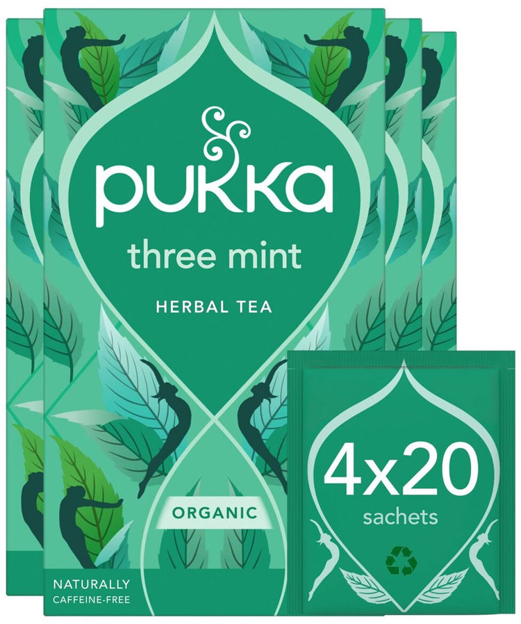 Pukka Tee Drei Minze – 80 Teebeutel – Bio-Kräutertee – 4 x 20 Beutel – Tee-Vorteilspackung