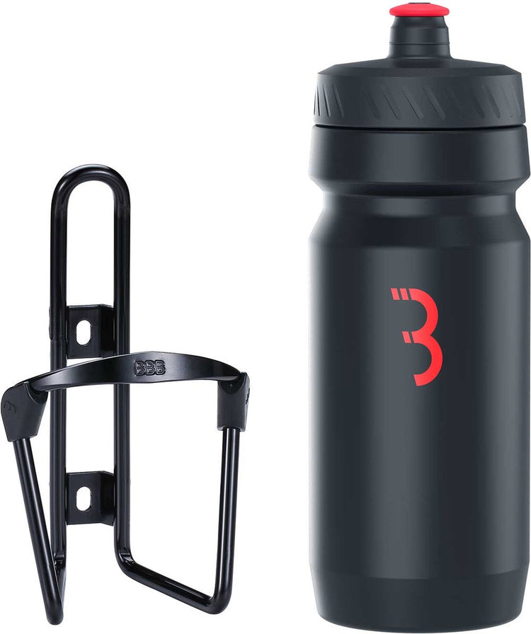 BBB Fahrrad-Kraftstofftank – Aluminium-Flaschenhalter mit Flasche – 550 ml – Schwarz Rot – Rennrad Mountainbike – Trinkflaschenhalter Fahrrad – BBC-03C