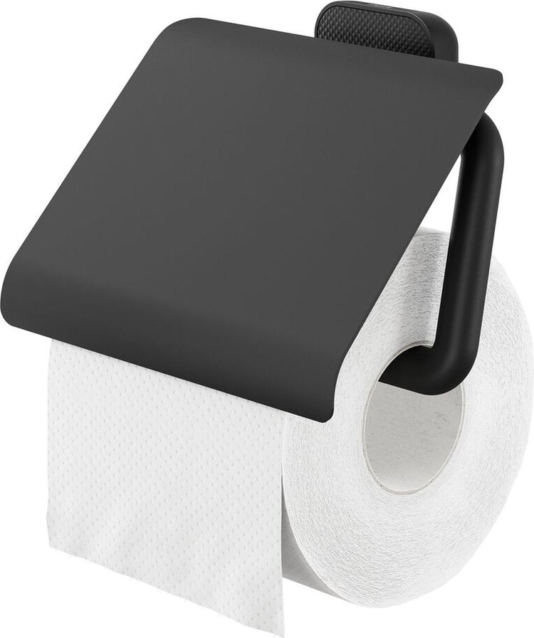 Tiger Carv - Toilettenpapierhalter mit Klappe - Toilettenpapierhalter - ohne Bohren - Bohren oder Kleben - Schwarz