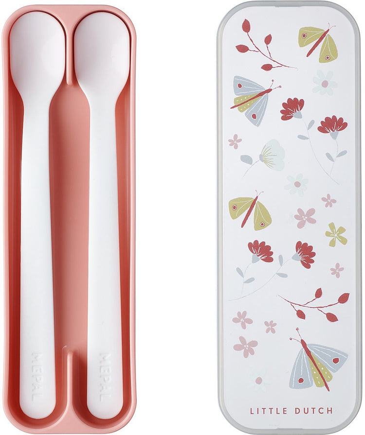 Mepal Mio Babylöffel Little Dutch – 2er-Set – langer Griff – Kindergeschirr – Blumen Schmetterlinge