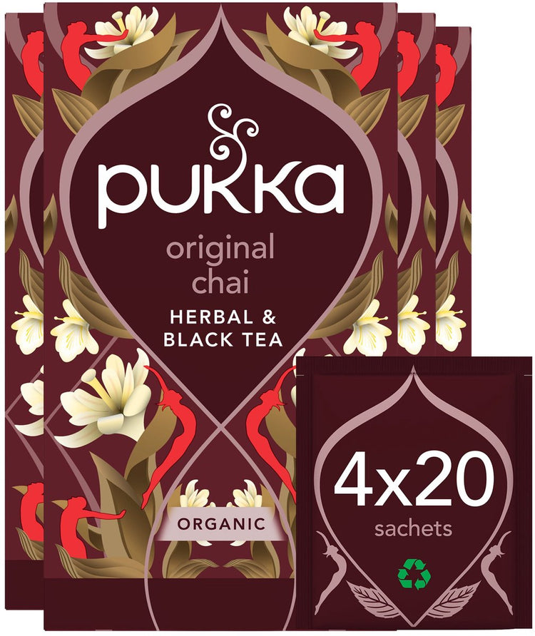 Pukka Tee Original Chai – 80 Teebeutel – Bio-Kräutertee – 4 x 20 Beutel – Tee-Vorteilspackung