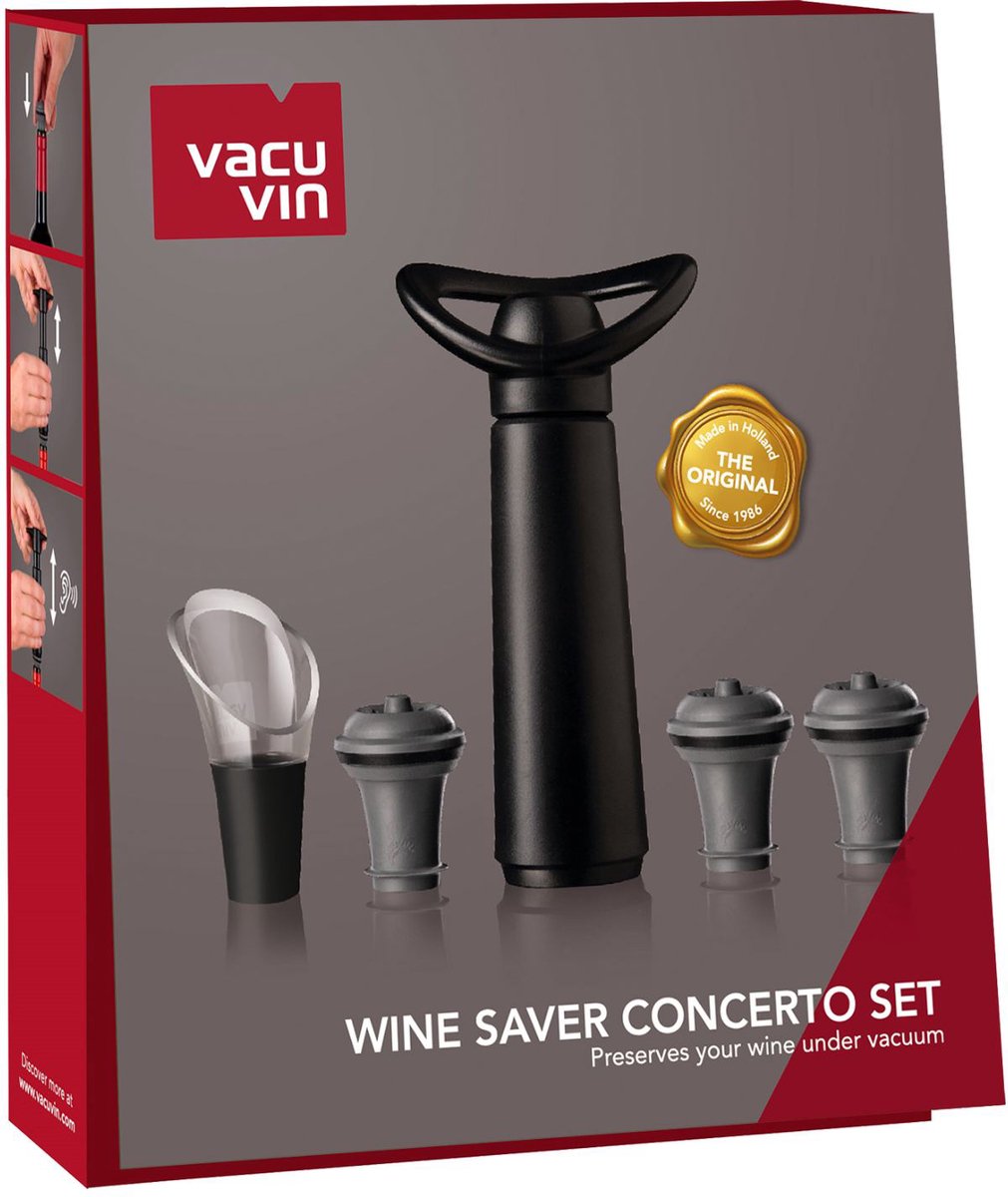 Vaku Vin Storage Geschenkset Konzert mit Pump 1 Wine Server und 3 Stopper