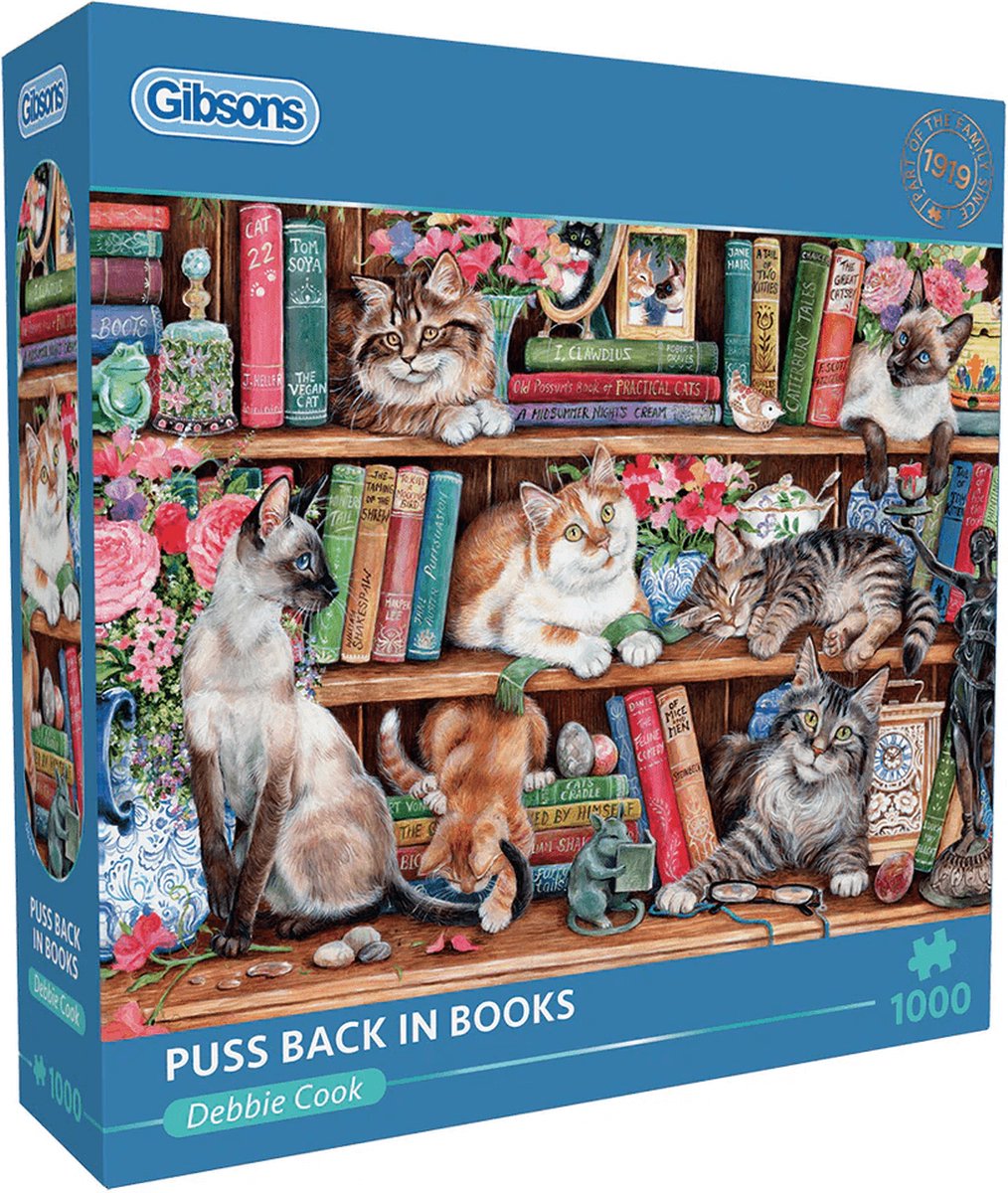 Gibsons – Puss Back in Books (von Debbie Cook) – 1000 Teile 68 × 49 cm (B × H) – Puzzle für Erwachsene