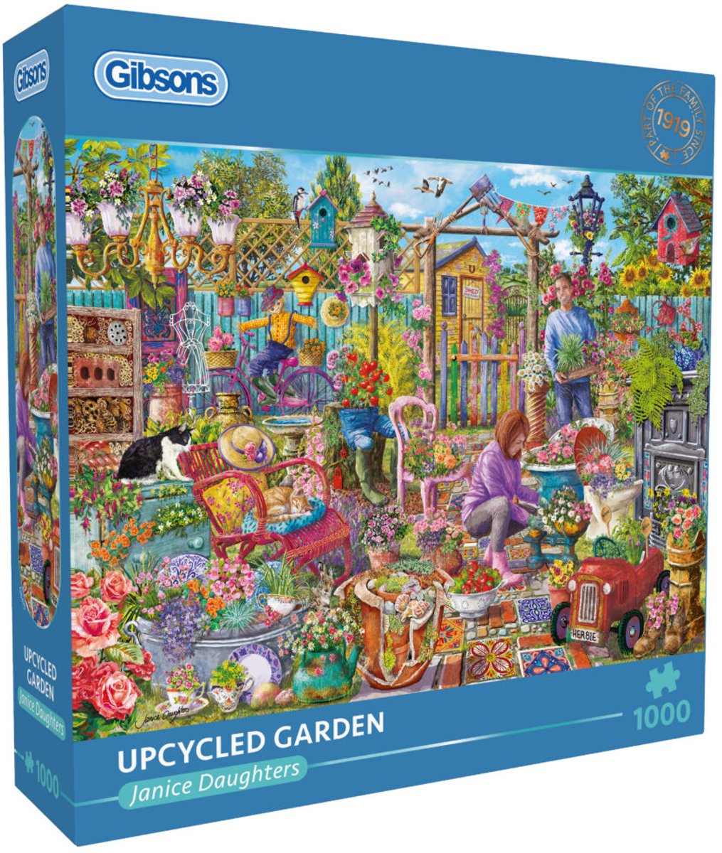 Gibsons Puzzle Upcycling Garten 1000 Teile bunte Landschaft.