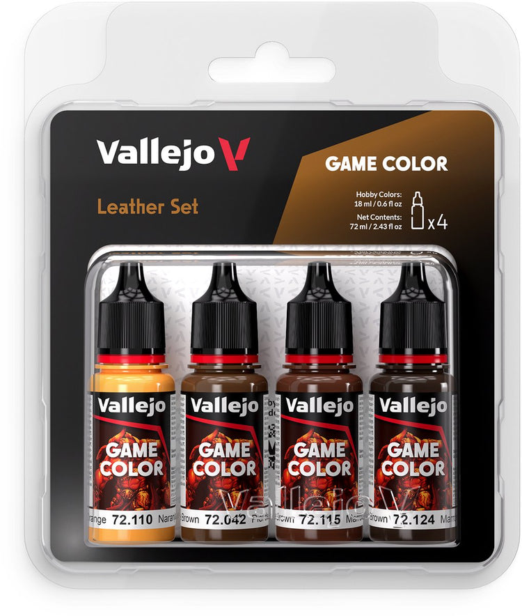 Vallejo Hobby Paint Acrylfarbe - 72385 Game Color - Lederfarbset - Acrylset Farbset - 4x 18 ml