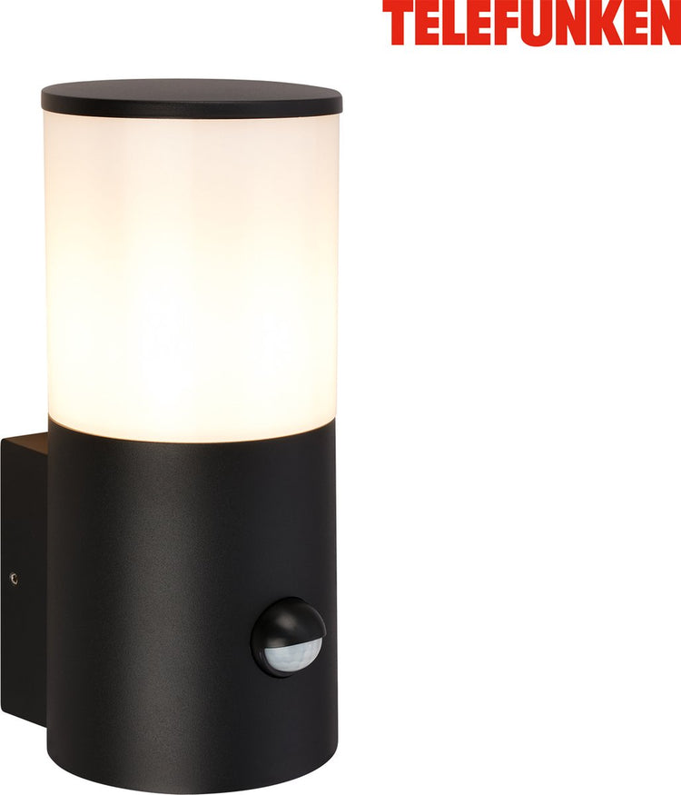 Telefunken - LED-Wandleuchte - 322305tf - Bewegungsmelder - Dämmerungssensor - IP44 - austauschbares Leuchtmittel - 30 Sekunden Leuchtdauer - 24 x 13,5 x 10,5 cm - Schwarz