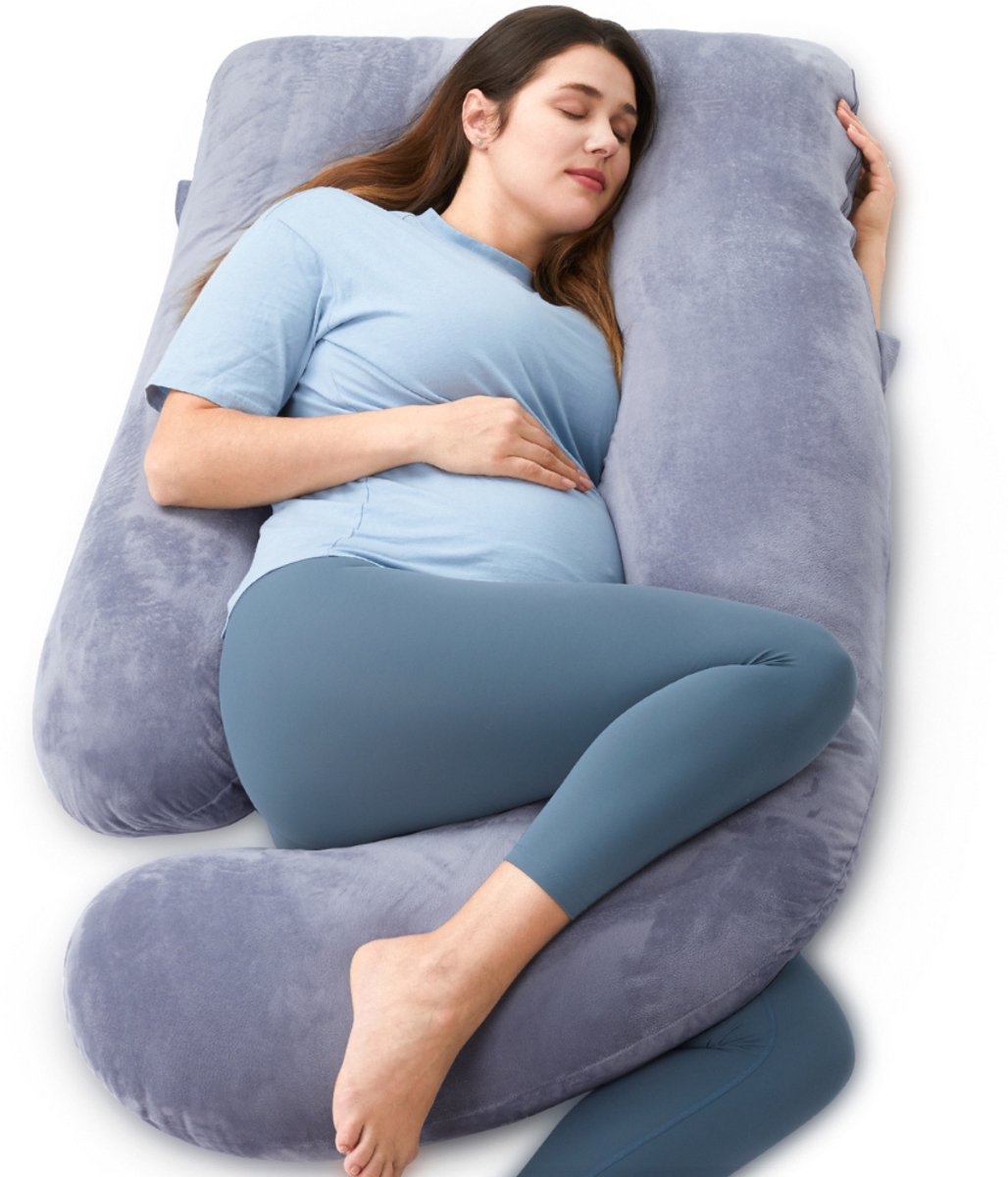 Momcozy - Schwangerschaftskissen U-Form - Velours - Dunkelgrau