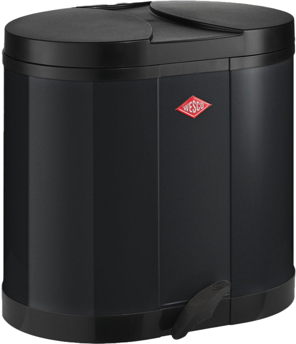 Wesco Öko-Sammelabfallbehälter | 30 Liter | Duo Treteimer (2x15 Liter) | Metall - schwarz | Mülltrennung – Made in Germany