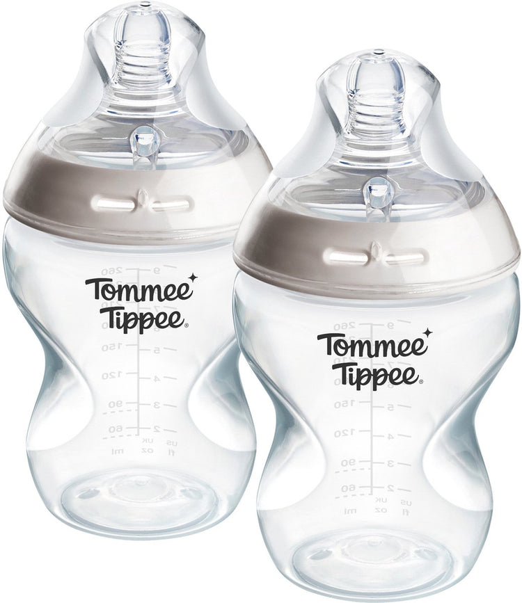 Tommee Tippee Natural Start Babyflaschen – Set mit 2 x 260 ml Babyflaschen – niedrige Fließgeschwindigkeit – 0 m+