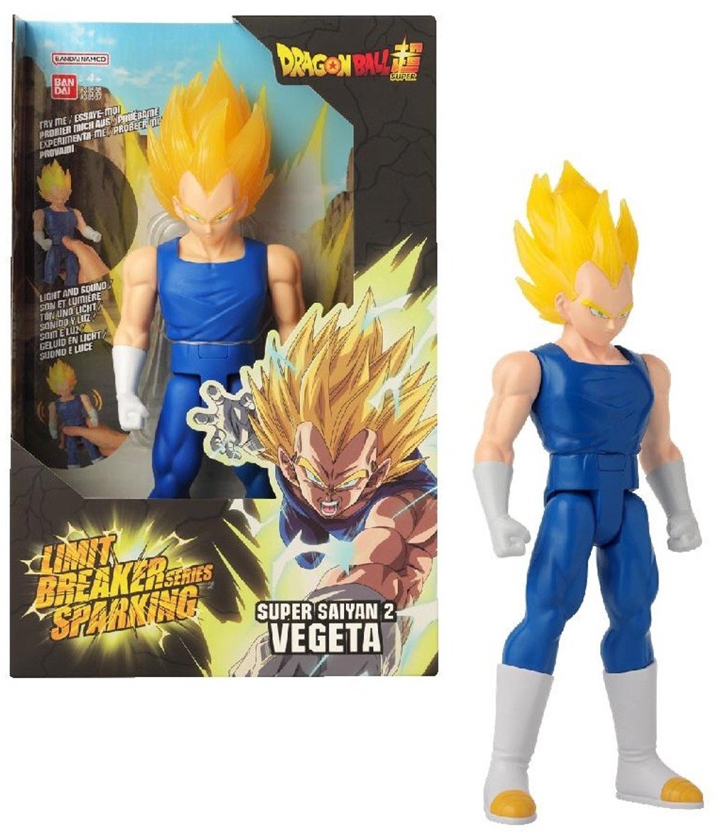 Bandai – Dragon Ball Super – Riesige Limit Breaker-Figur 30 cm – Super Saiyajin 2 Vegeta – offiziell lizenziert – große funkelnde Vegeta-Sound- und Lichtfigur – Kinderspielzeug ab 4 Jahren – 38567