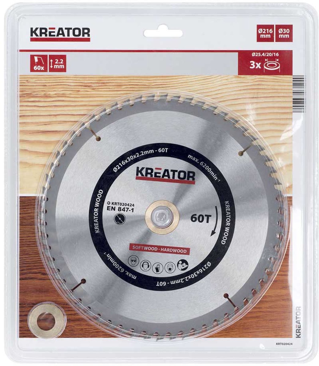 Kreator krt020424 Sägeblatt Holz 216 mm – 60t