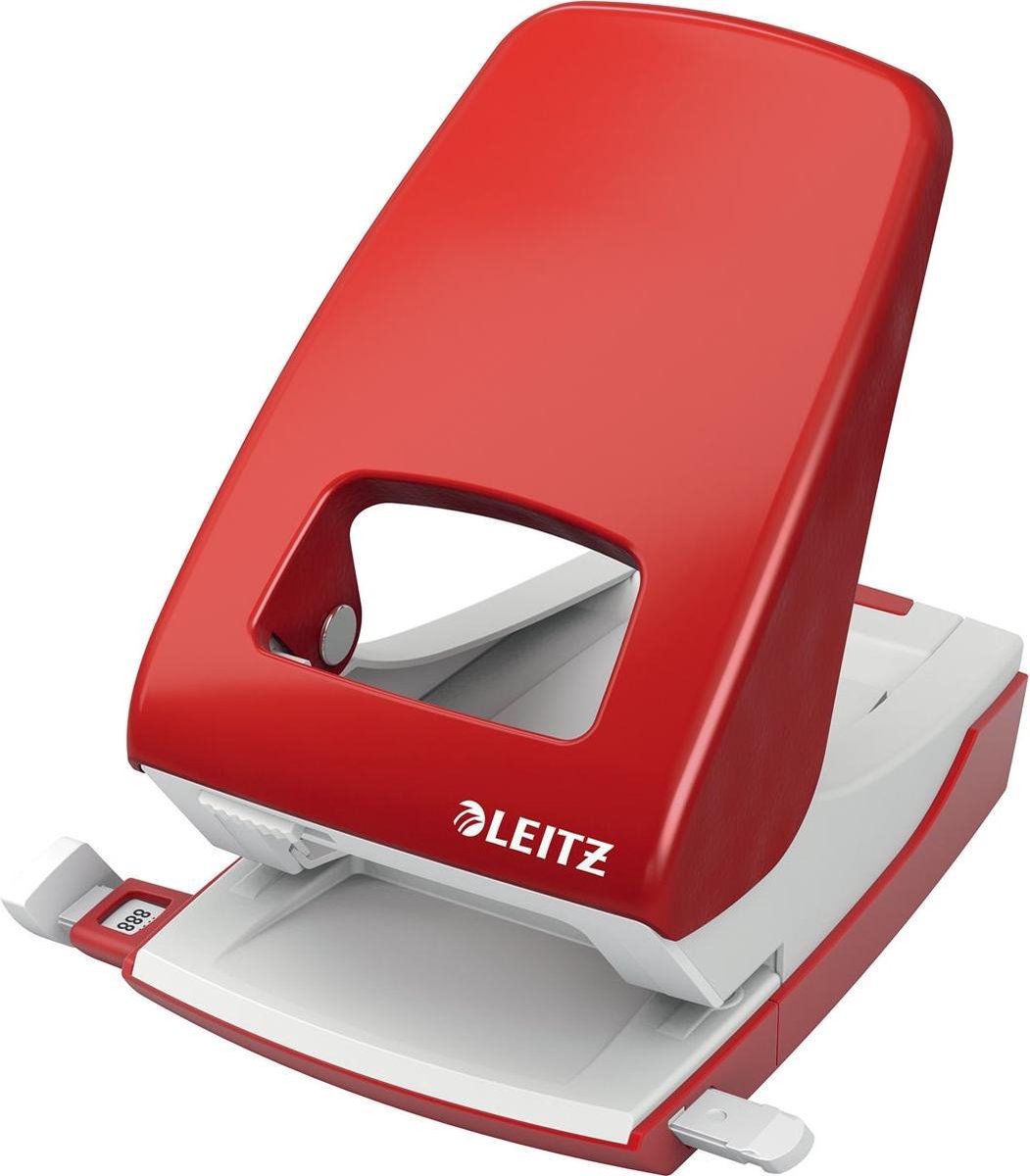 Leitz nexxt Schreibtischlocher – stanzt bis zu 40 Blatt – für Ordner und Ringbücher – ideal für den Home-Office-Heimarbeitsplatz – rot