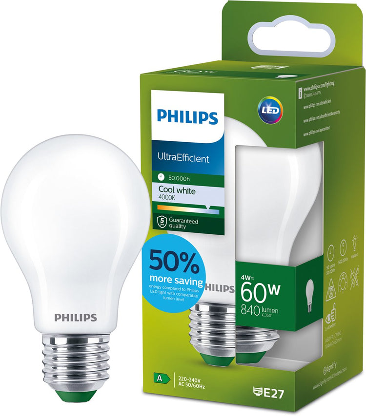 Philips LED Philips ultraeffiziente LED-Lampe matt – 60 W – E27 – kaltweißes Licht