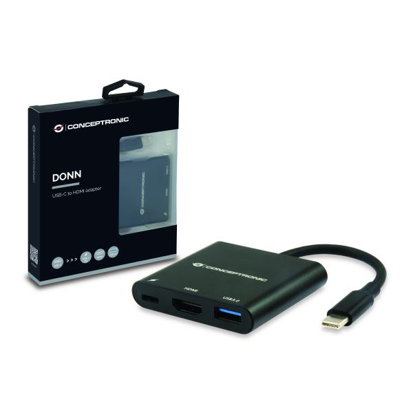 Conceptronic Concepttronic Donn01b Donn USB-C an HDMI-Adapter, USB 3.2 Gen 1 (3.1 Gen 1) Typ-A C, HDMI, Schwarz