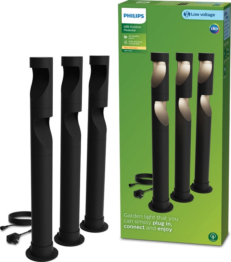 Philips LED Philips Desi Gardenlink – 3er-Pack – Sockellampe – 24 V – warmweißes Licht; 2700 K – Schwarz – Gartenwegbeleuchtung