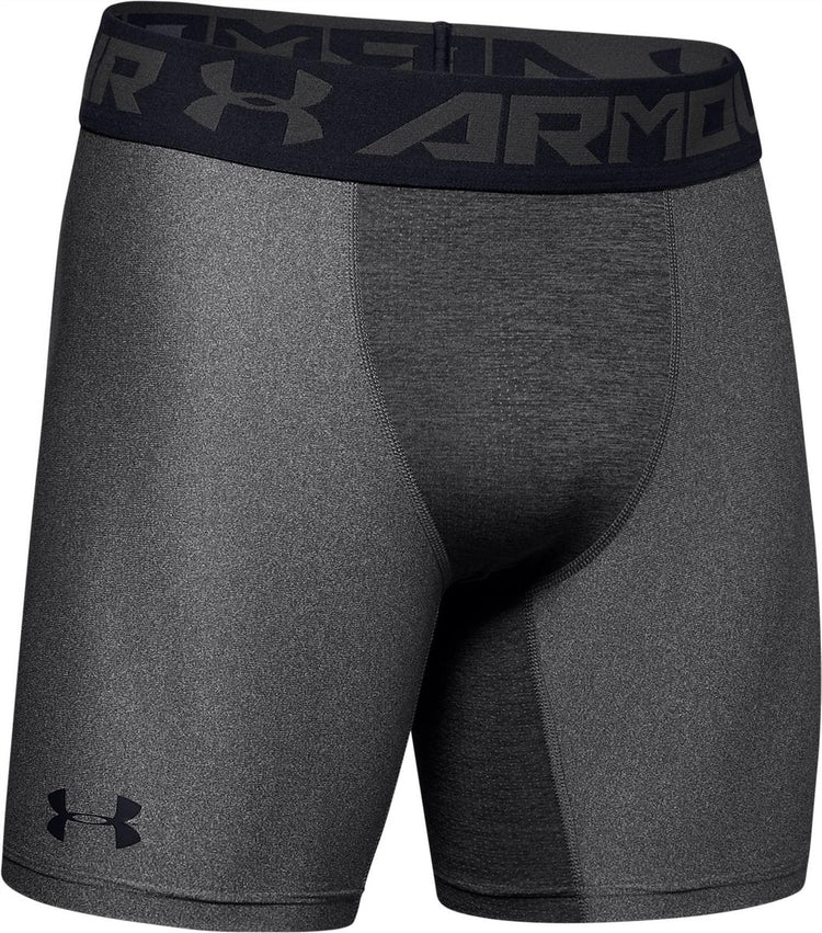 Under Armour UA HG Armour Shorts – Graue Herren-Sporthose – Carbon Heather – Schwarz