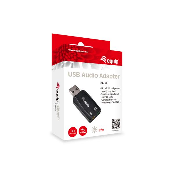 Ausrüstungsausrüstung 245320 USB-Audioadapter, USB Typ-A, 3,5 mm, 22 mm, 51 mm, 12 mm, schwarz