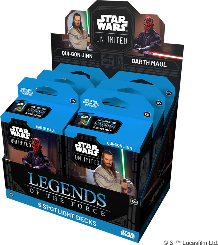 Fantasy Flight Games Star Wars Unlimited TCG – Legends of the Force Spotlight Deck – Qui-Gon Jinn Darth Maul – Display mit 6 Decks – Englisches Kartenspiel – spielbereit