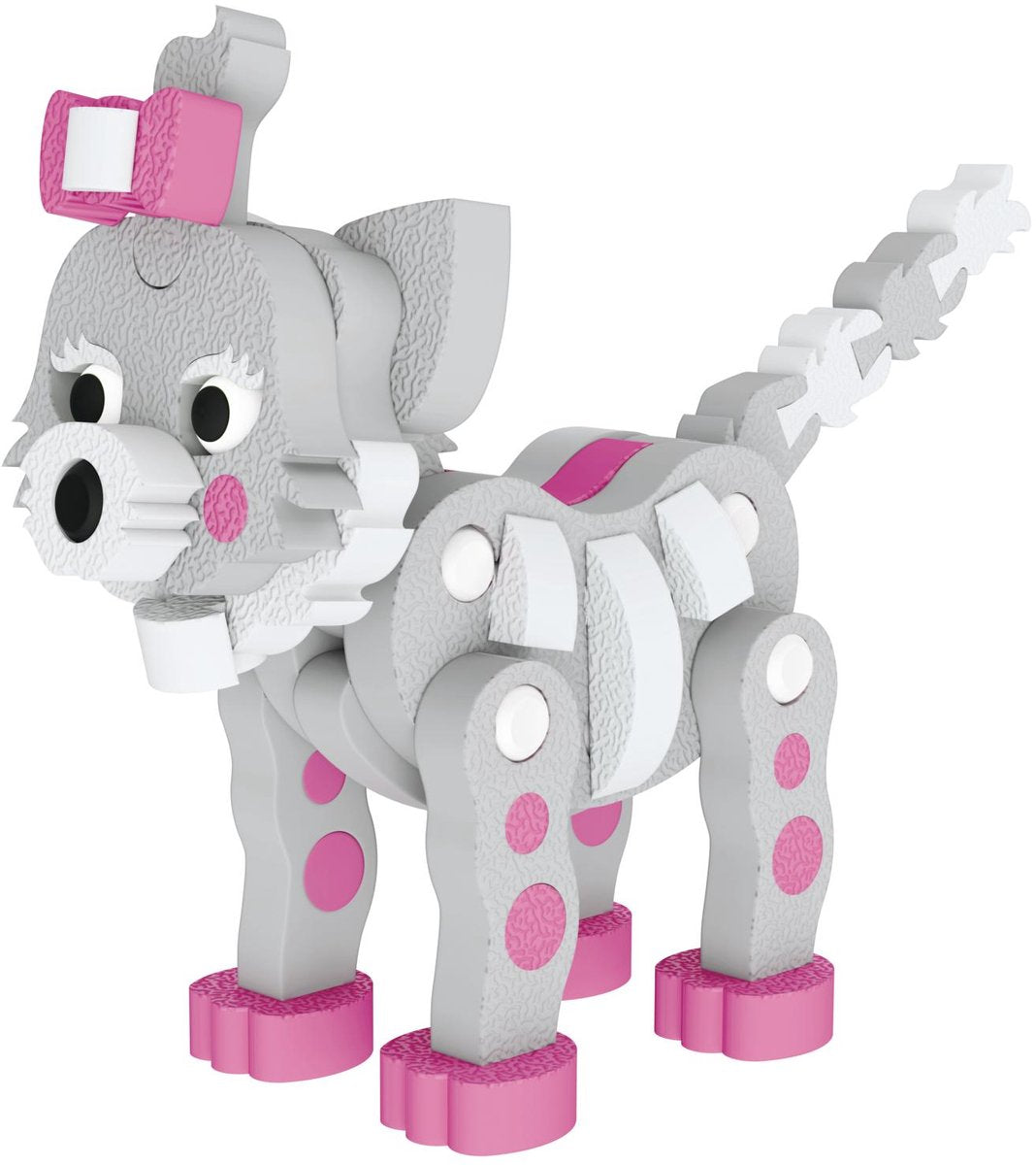 Eddy Toys 3D-Puzzle Katze – 62-teiliges Bauset – Puzzle 3D-Figur Katze – selbstmontierbares Modell – grau mit rosa Details – ab 3 Jahren