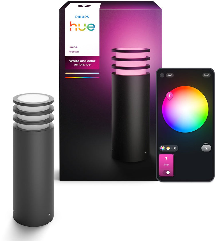 Philips Hue Lucca niedrige Sockellampe – Gartenbeleuchtung – Anthrazitgrau – IP44 wetter- und windbeständig – weißes und farbiges Licht – intelligente Beleuchtung – 1100 Lumen – kompatibel mit Materie