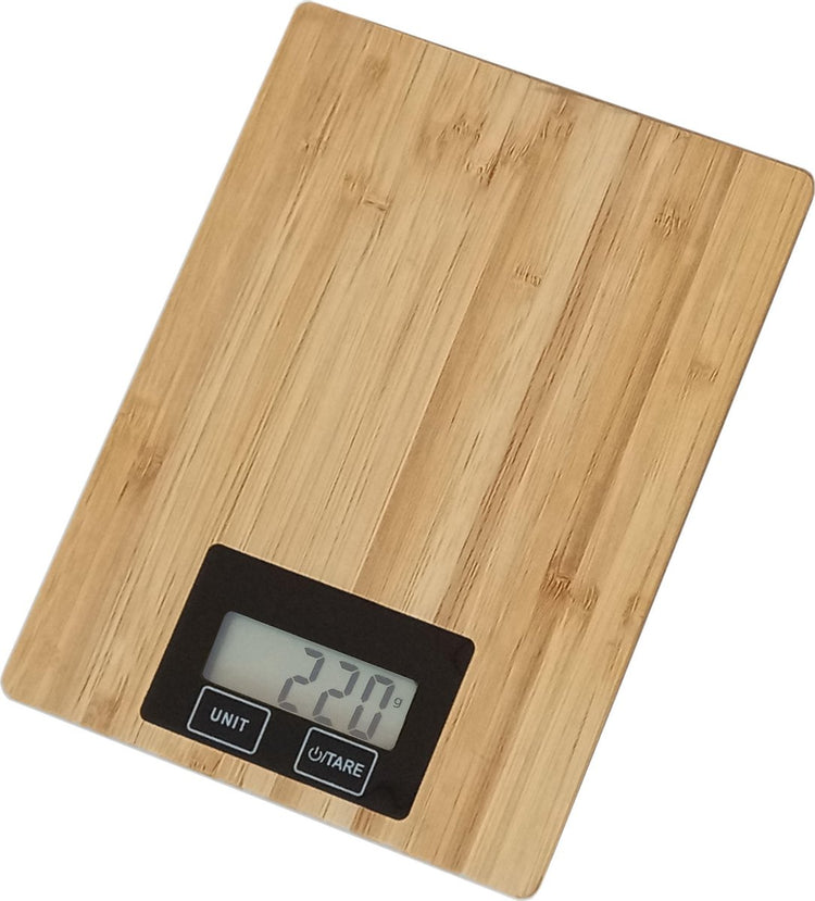 Platinet Omega Omega digitale Küchenwaage – inkl. Batterien – bis 5 kg – Präzisions-Küchenwaage – LCD-Display – Bambus