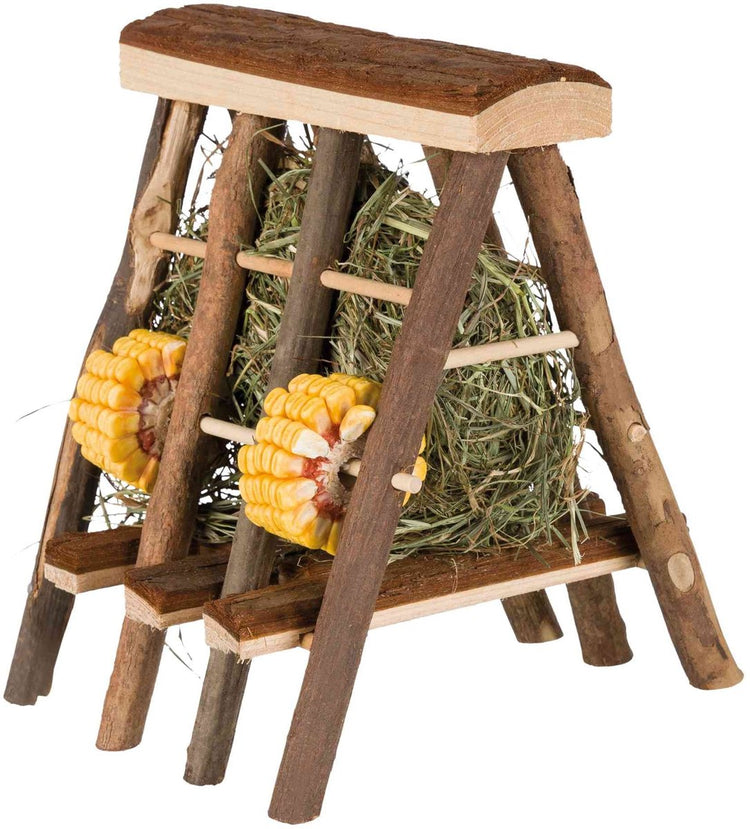 Trixie Heuraufe Rindenholz – Ringelblume, 17x17x20 cm – geeignet für Nagetiere, Kaninchen und Meerschweinchen
