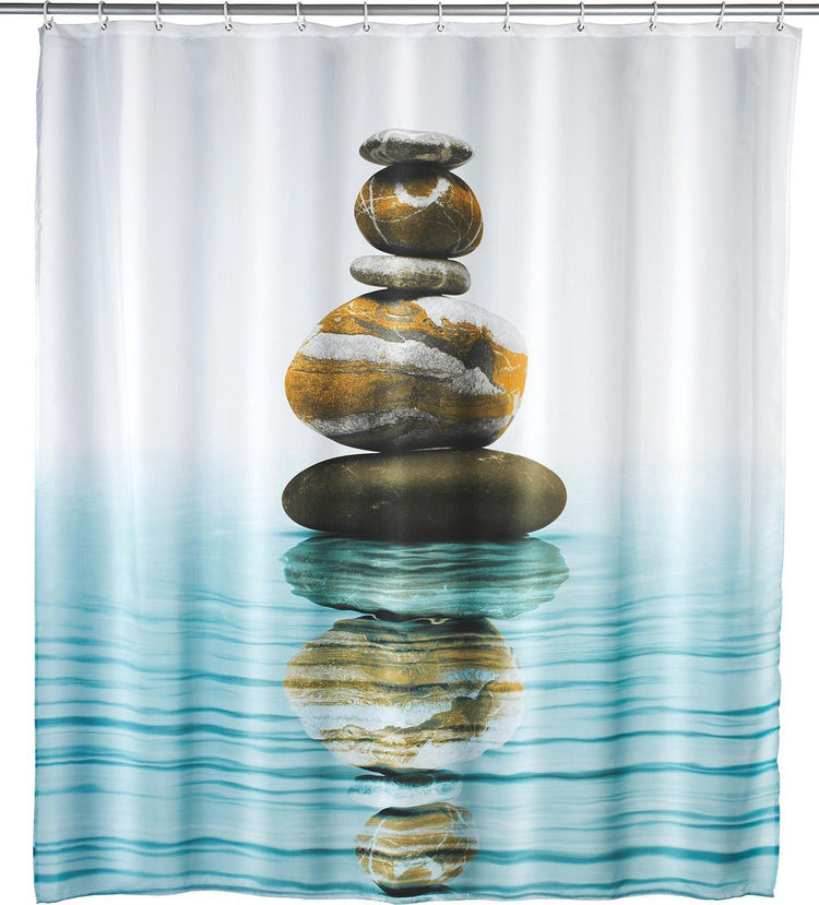 Wenko Duschvorhang Meditation 180x200cm Polyester – inklusive Aufhängeringen – wasserdicht – waschbar – schnelltrocknend