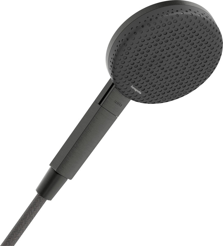 Hansgrohe Raindance Alive Select S – Handbrause – Ecosmart Wassersparen – Auswahlknopfsteuerung – 125 mm Größe – 3 Strahlfunktionen – gebürstetes schwarzes Chrom