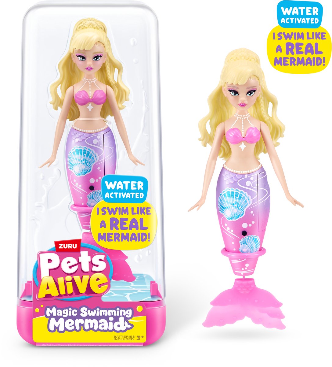 Zuru streichelt die lebende schwimmende Meerjungfrau