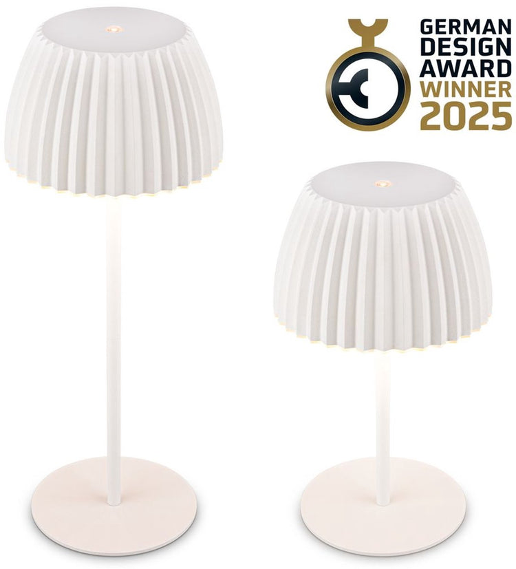 B.k.licht Briloner Champ – wiederaufladbare Tischleuchte – kabellose Lampe – Touch-dimmbar – für drinnen und draußen – Gewinner des Deutschen Designpreises 2025 – weiß – ø14,5 x 36,5 cm