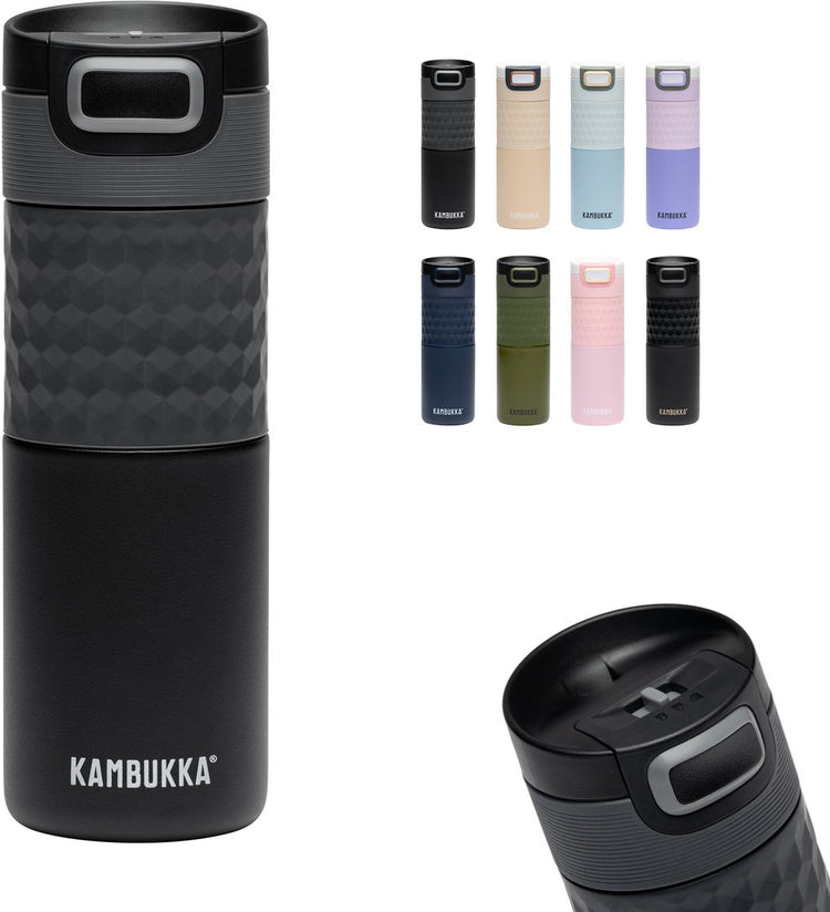 Kambukka Etna Grip Thermobecher 500 ml – leicht zu reinigen – auslaufsicherer Kaffeebecher – schwarzer Stahl