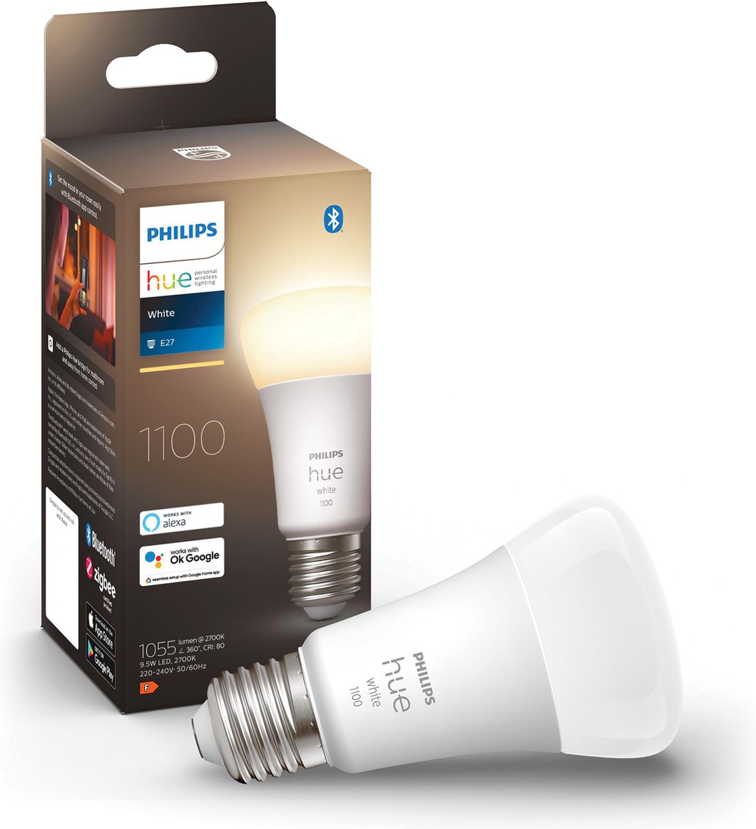Philips Hue Standardlampe E27-Lichtquelle – Weiß – 1er-Pack – 1100 lm – Bluetooth