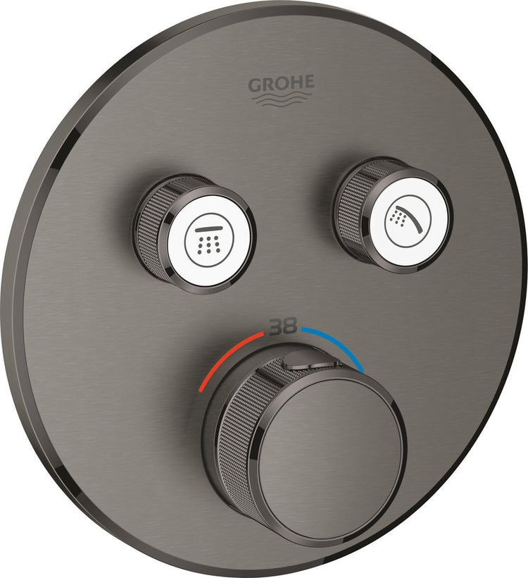 Grohe Grohtherm smartcontrol Thermostat-Duscharmatur – Einbau-Mischbatterie – mit Umsteller – rund – Hartgraphit gebürstet (dunkelgrau matt)
