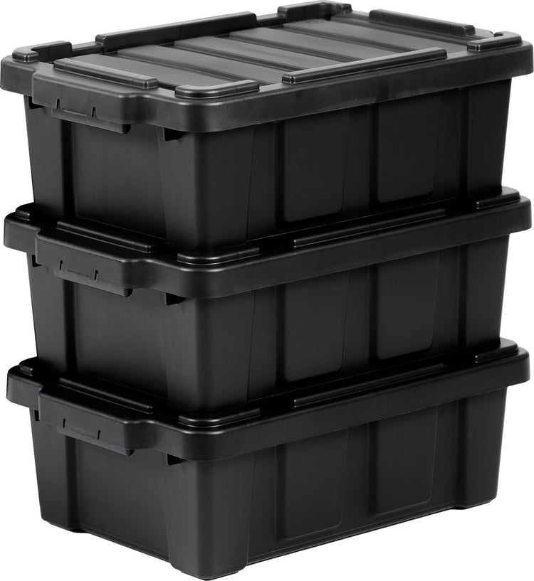 Iris Power Box robuste Aufbewahrungsbox – 12,5 l – 100 % recycelter Kunststoff – Schwarz – 3er-Set