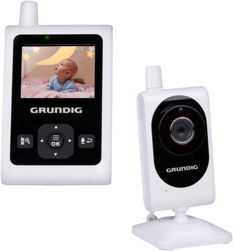 Grundig Video-Babyphone mit Kamera – Babyphone mit 2-Zoll-Farbbildschirm – Babyphone mit Nachtsicht, Temperaturanzeige und Talk-Back-Funktion – Weiß