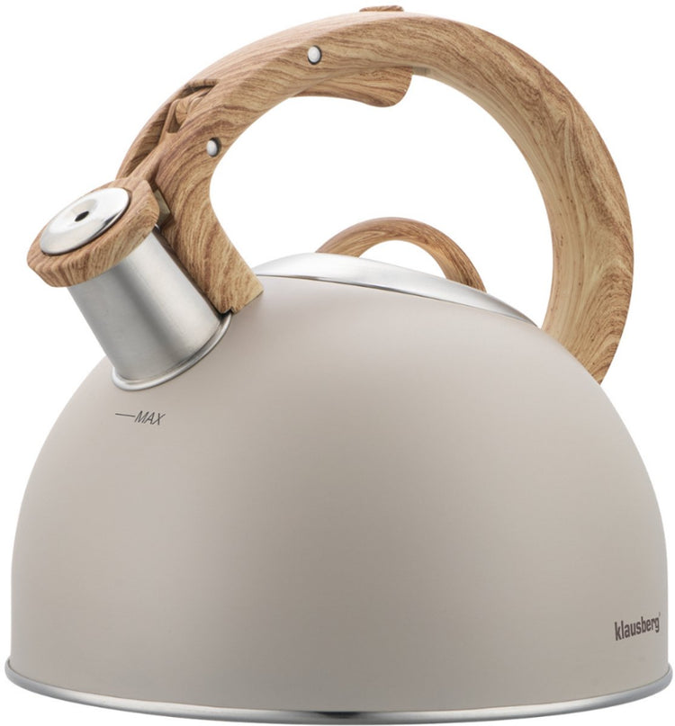 Klausberg 7913 - Pfeifkessel mit Pfeife - 2,5 Liter - Edelstahl - Beige