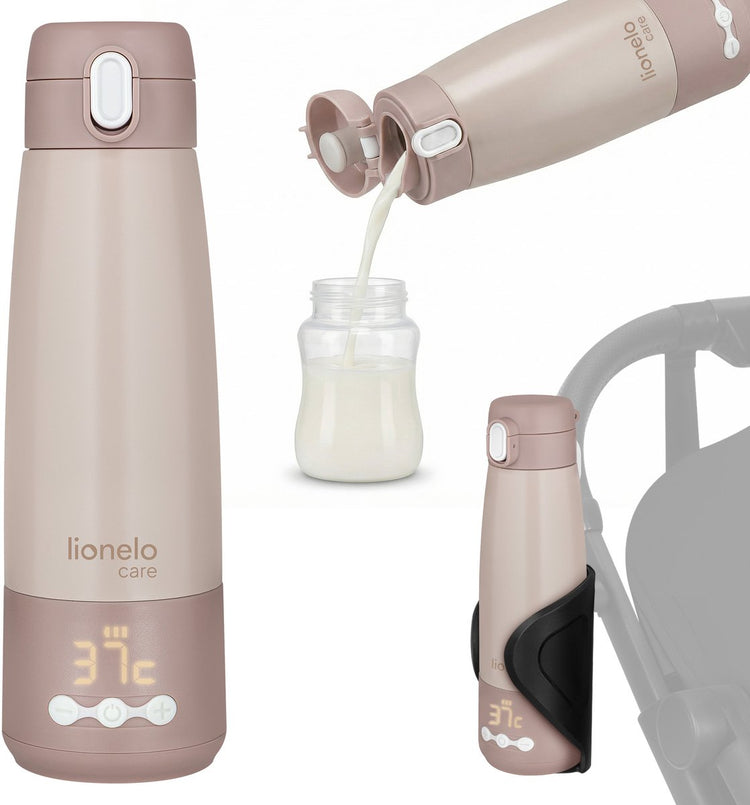 Lionelo Thermup-Flasche – tragbare Milchwärmer-Thermoskanne 350 ml – Milch in 3,5 Minuten erhitzen – bis zu 20 Stunden erhitzen – 5 Temperatureinstellungen – USB-C – für unterwegs