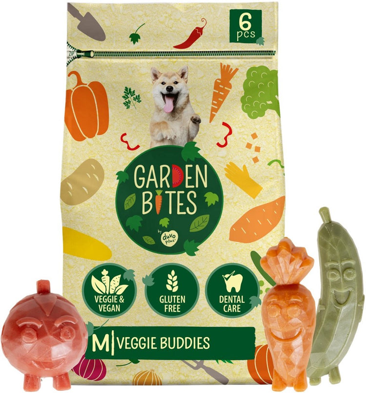Garden Bites Duvoplus – Veggie Buddies Hundesnacks – Hundeleckerlis – vegetarisch, glutenfrei – mittelgroß, 6 Stück