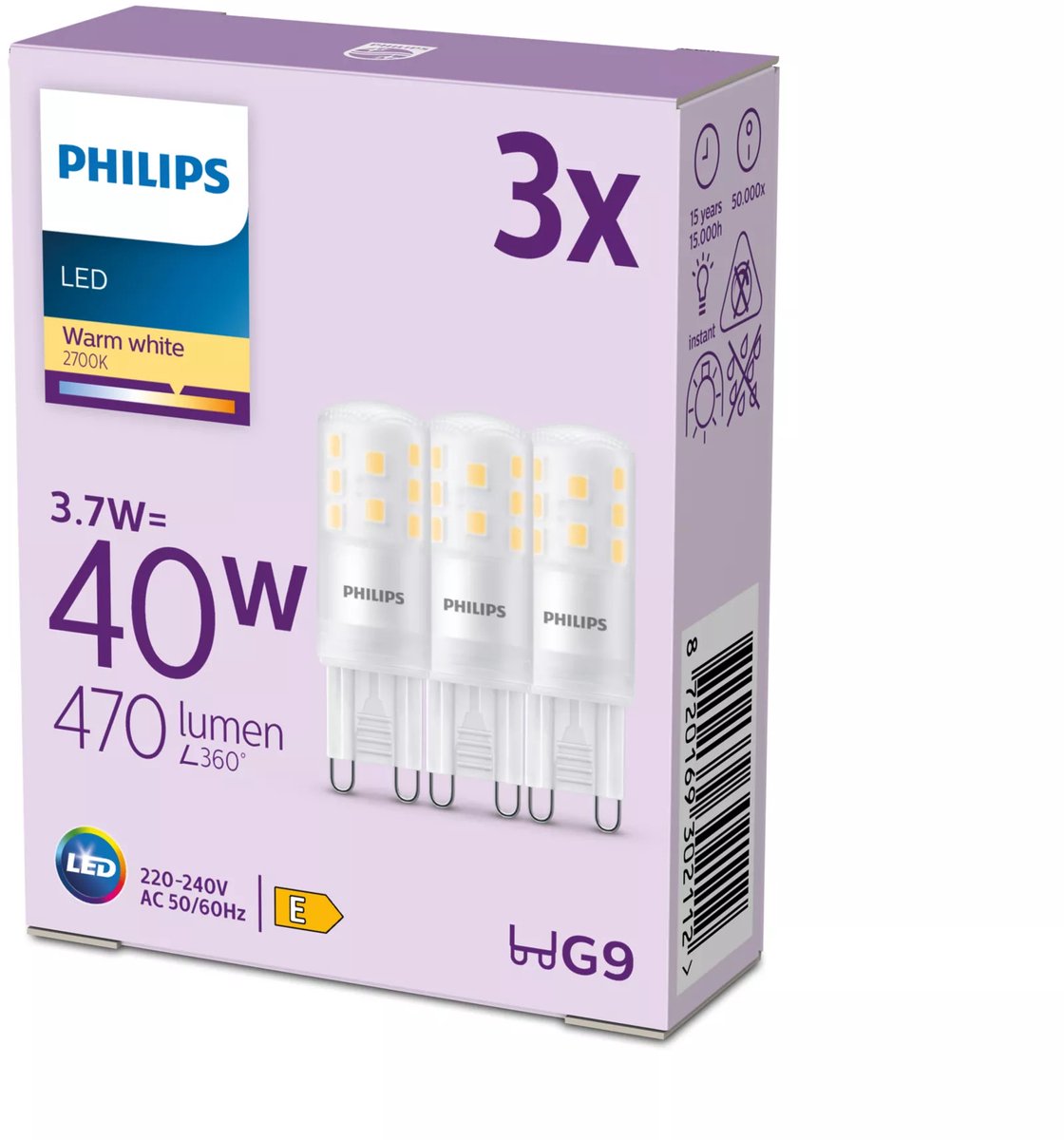 Philips LED-Kapsel – 40 W – G9 – warmweißes Licht – 3 Stück