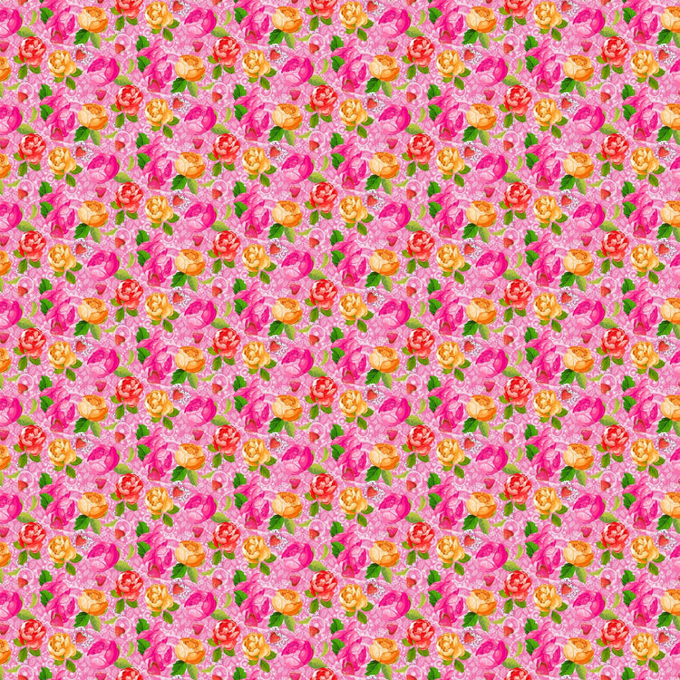 Vaessen creative • Baumwollstoff in Kokosnusston, 45 x 50 cm, so süßes rosa Blumenmotiv