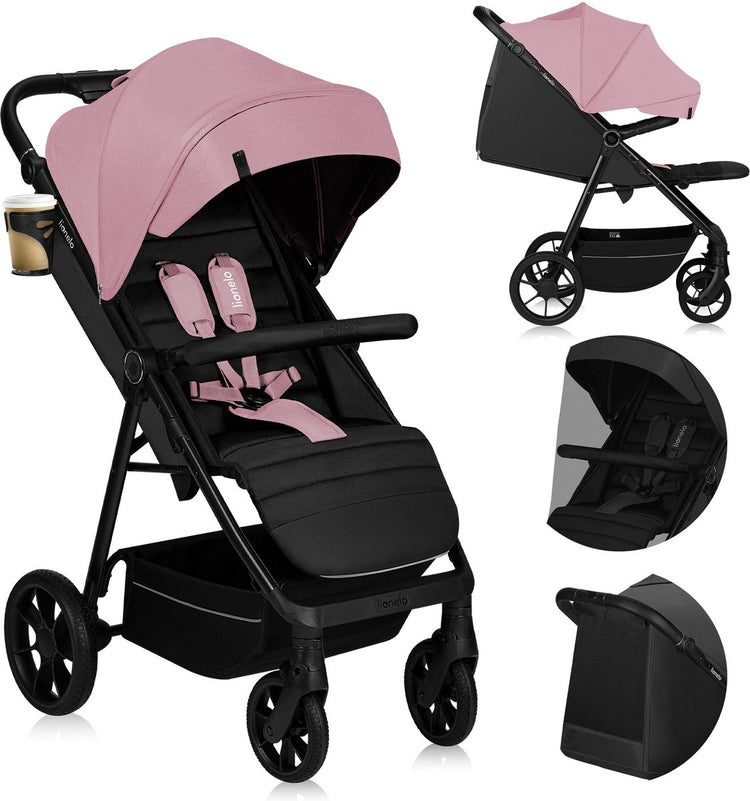 Lionelo mira – Kinderwagen – Sportwagen – für Kinder bis 22 kg – Vorderräder 360° – verstellbarer Rückenlehnengriff – wasserdichtes XXL-Vorzelt mit UPF50+ – 5-Punkt-Gurt – große Offroad-Räder – volle Stoßdämpfung – kompakt faltbar