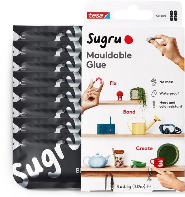 Sugru Knetkleber von tesa, 8er-Pack (8 x 3,5 g) in Schwarz