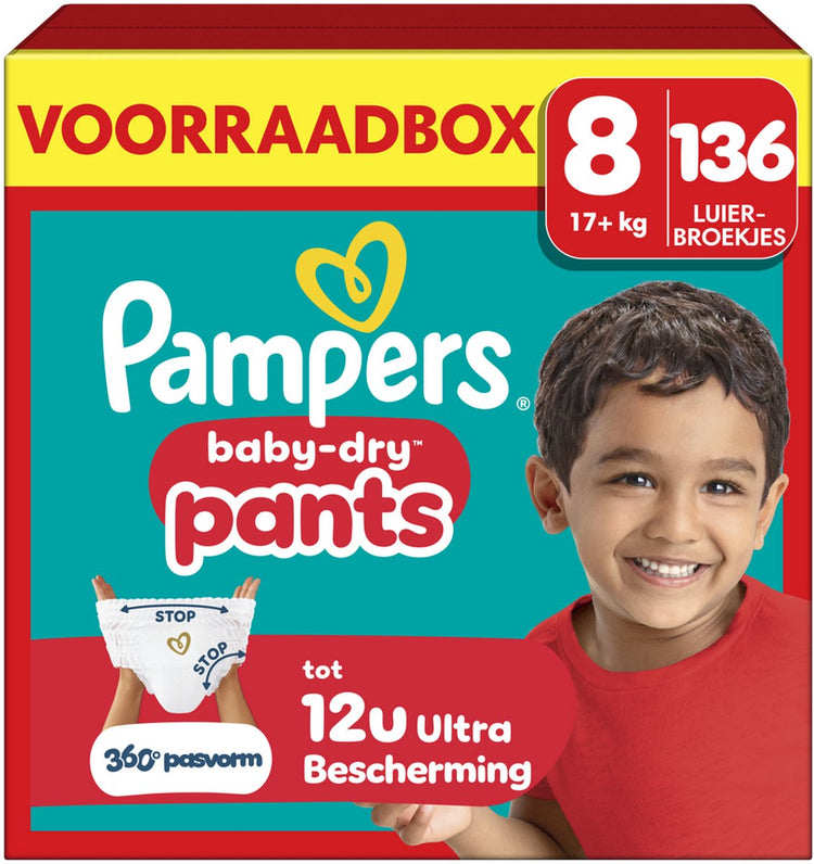 Pampers Baby-Dry Pants Größe 8 – 136 Windelhöschen – 17 kg+ – Aufbewahrungsbox