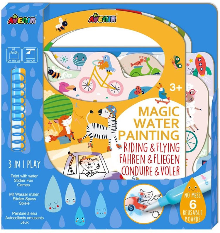 Magisches Wassergemälde von Avenir: Buch „Fliegen reiten“, 6 wiederverwendbare Seiten mit 3-in-1-Spiel, 3+
