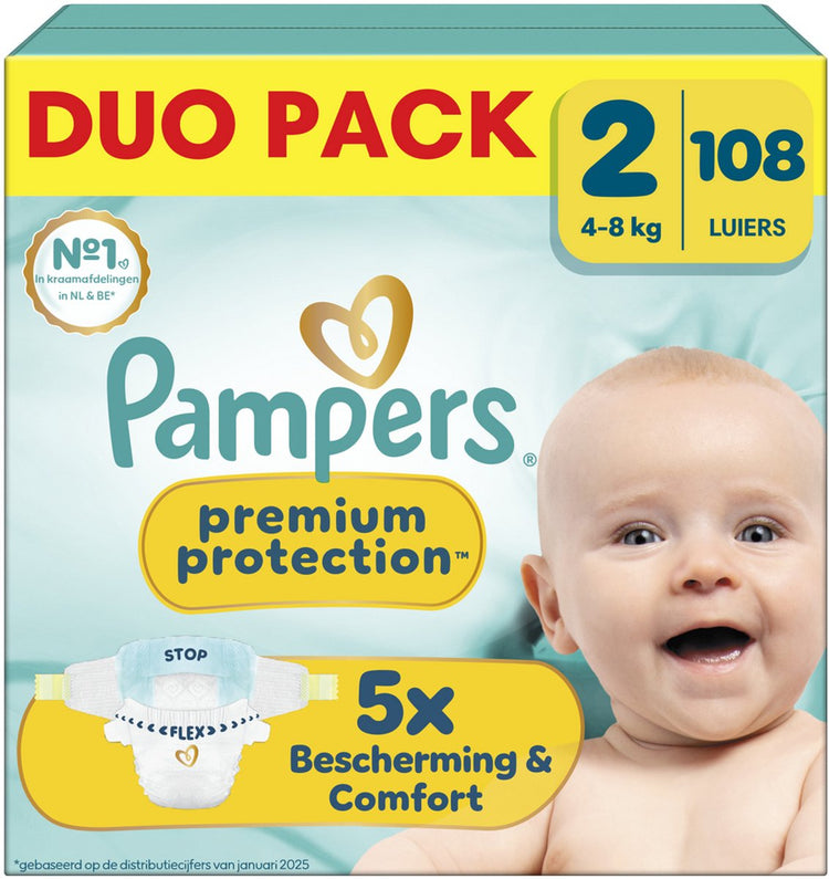 Pampers Premium Protection Größe 2 – 108 Windeln – 4 kg–8 kg