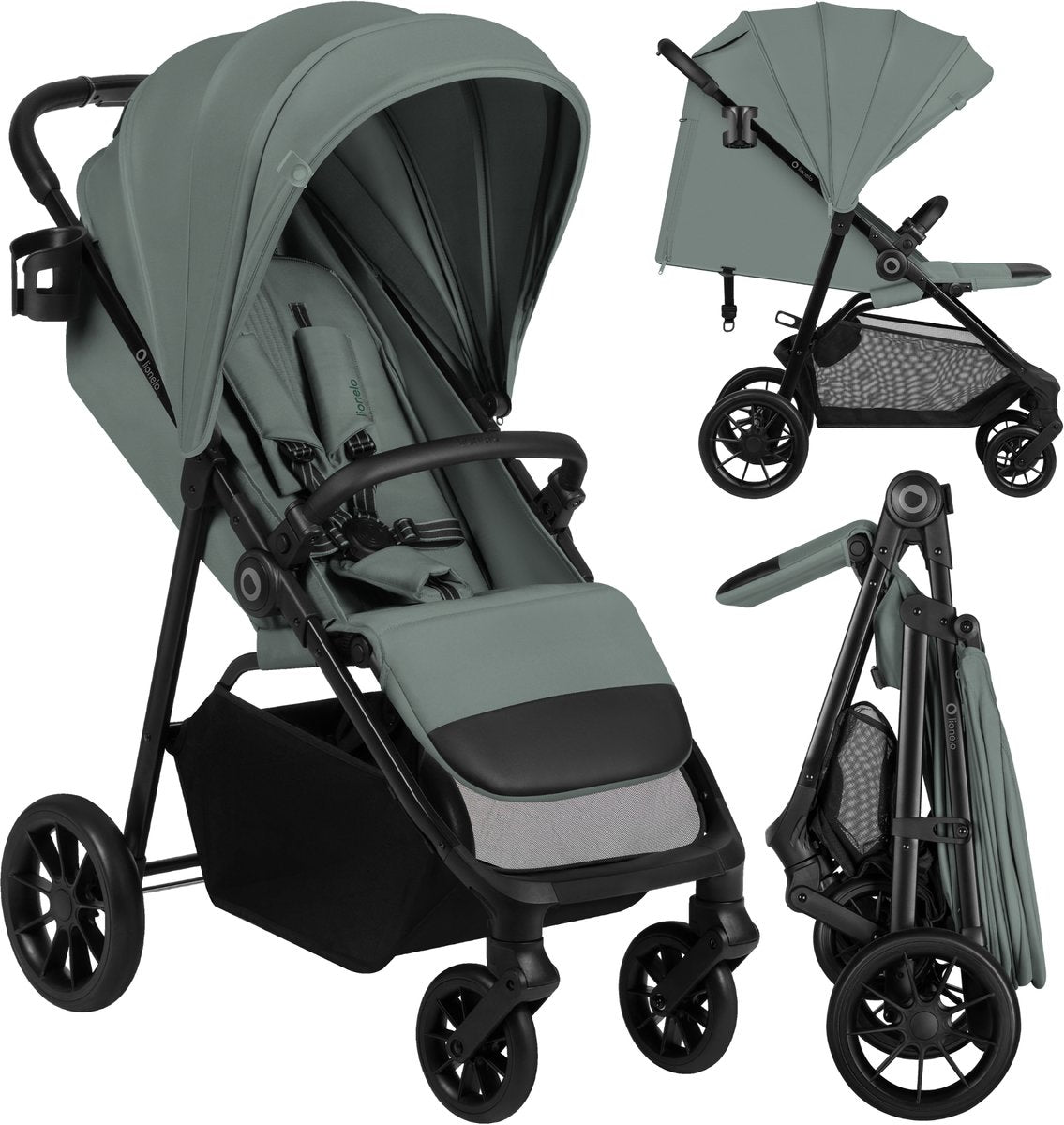 Lionelo Emerald Buggy Kinderwagen – bequeme Liegeposition 91 cm – leicht einhändig faltbar – geeignet für 6 Monate bis 4 Jahre – XXL-Verdeck UPF50+ – gelagerte EVA-Räder mit Federung – inklusive Getränkehalter